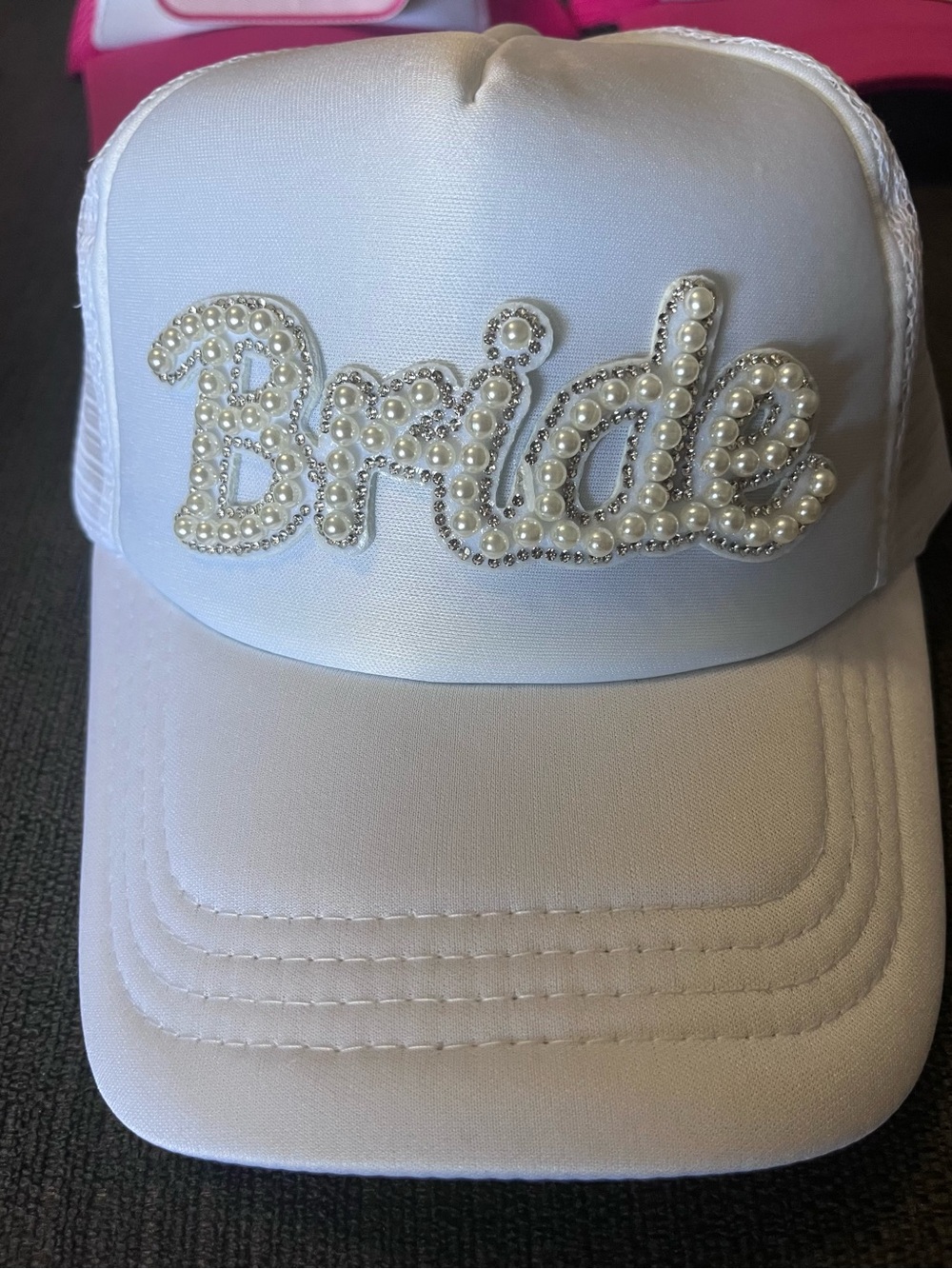 Bride Embellished Pearl Trucker Hat - White